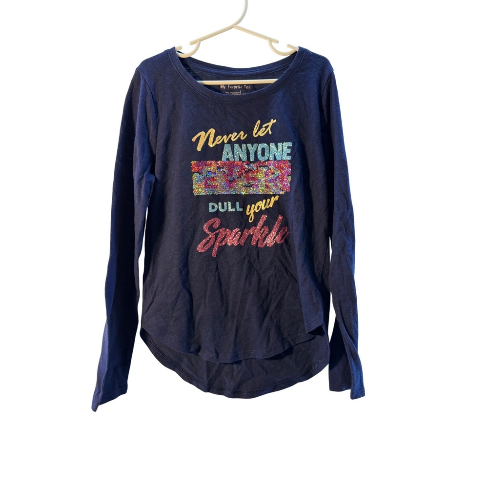 My Favorite‎ Tee Girls Navy Blue Sparkle Sequin Long Sleeve Shirt Size 7/8